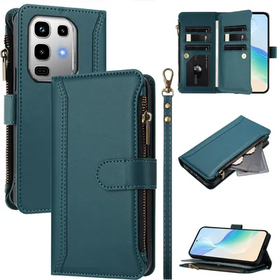 Obrázek produktu pro Pouzdro pro Infinix Note 50 4G/Note 50 Pro 4G, zipem, peněženkovéPolyuretankožené flip pouzdro s kapsami na karty, stojánkem a poutkem na ruku zelený