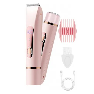 Produktbild von Damen Bikini-Trimmer, wiederaufladbarer elektrischer Rasierer, 2-in-1 für Intimbereich, Beine & Körper, Bikini-Rasierer, rosa