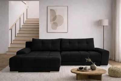 Produktbild von Kaiser Möbel Ecksofa mit schlaffunktion und bettkasten, Eckcouch WAVE stoff SORO Links Schwarz