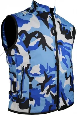 Produktbild von Textil Biker Weste Bikerweste Kutte Camouflage Blau Muster Winddicht(3XL)