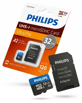 Zdjęcie produktu dla Karta Pamięci SD PHILIPS 32GB A2 UHS-I microSDHC V30 do 120 mb/s Adapter