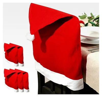 Produktbild von Stuhlhusse Nikolausmütze 6er Set | Filz Stuhlüberzug 50x60cm | Weihnachtsmannmütze Husse