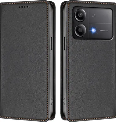 Obrázek produktu pro Kožené pouzdro pro Xiaomi Poco X6 Neo, magnetické flipové pouzdro zPolyuretankůže se stojánkem Černá