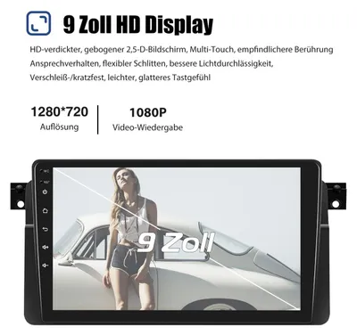 Zdjęcie produktu dla Radio samochodowe 9 cali do BMW E46 318, 320, 325, M3, system Android 14, nawigacja GPS, Wi-Fi, Bluetooth, format 2DIN, wbudowane radio FM, port USB, 1GB pamięci RAM, 32GB pamięci, funkcja głośnomówiąca