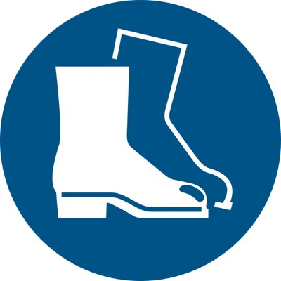Produktbild von Gebotszeichen 'Fußschutz benutzen' (M008), gem ASR A1.3 (DIN EN ISO 7010) Aufkleber Folie 5cm 6 Stück