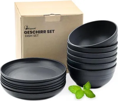 Produktbild von Famanu Servierset 12-teilig - Campinggeschirr aus Kunststoff, wiederverwendbar, unzerbrechlich