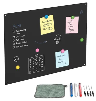 Produktbild von Relaxdays Magnettafel, Kreidetafel beschreibbar, Magnetwand inkl. 3 Stifte, 60x40, Memoboard Büro, Küche, Stahl, schwarz