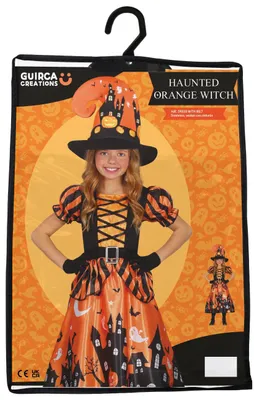 Produktbild von Hexenkostüm orange für Mädchen 3-4 Jahre mit Hexenhut, Halloween-Kostüm