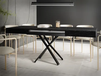 Produktbild von Couchtisch Höhenverstellbar und Ausziehbar Cavetta X in Schwarzer Marmoroptik - Wohnzimmertisch Esstisch Multifunktionstisch 120-200/80/27-76 cm - Marmor Schwarz