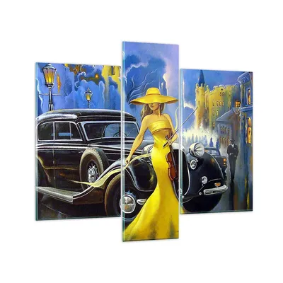 Produktbild von Bilder auf glas - frau retro stil - 95x80cm - Glasbilder - Wandbilder - Bilder - Kunstdruck - zum Aufhängen bereit - Wanddekoration aus Glas - Glas Bilder - Wandbild auf Glas - 3 Teile - GCB95x80-3449