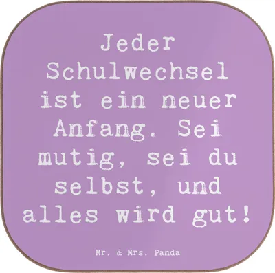 Produktbild von Mr. & Mrs. Panda Tassenuntersetzer Spruch Einen Schulwechsel bewältigen - Lavendeltraum - Geschenk, Lebenshilfe, gläseruntersetzer, Coaster, Freunde finden, Trost, Erfolg