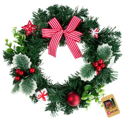 Obrázok produktu pre Vianočný veniec s ihlicami, červený, 30 cm