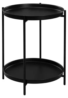 Image de Table ronde basse - Table d'appoint - 2 plateaux amovibles - Rangement - Métal - 44 x 44 x 53 cm - Noir