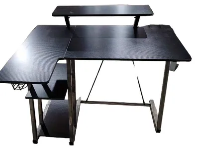 Image de Bureau gaming – Bureau informatique – Bureau de travail – 100x80x78 cm – Avec support pour écran et étagères de rangement