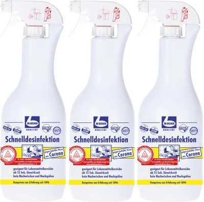 Produktbild von Dr. Becher Schnelldesinfektion 1L wirksam gegen Bakterien & Pilze (3er Pack)