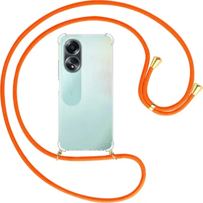 Produktbild von Handykette Backcover-Schutzhülle mit Band (Metall goldfarben) für Oppo A58 4G (CPH2577) - neonorange