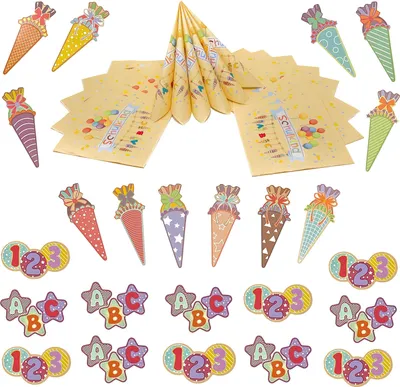 Produktbild von Oblique Unique Schuleinführung Schulanfang Einschulung Deko Set - Servietten + Zuckertüten ABC 123 Konfetti Set