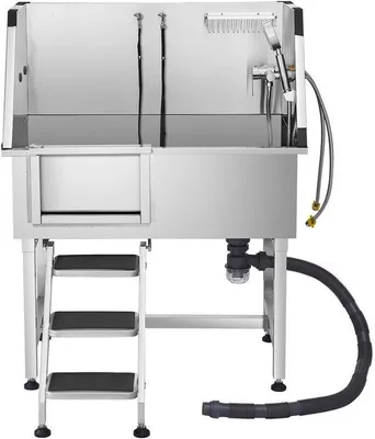 Obrázok produktu pre Nerezová vaňa pre domáce zvieratá so schodíkmi a kohútikom - 961x620x1220 mm dvere vľavo