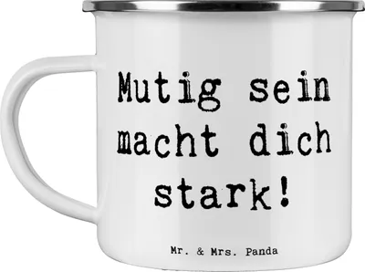 Produktbild von Mr. & Mrs. Panda Pott Spruch Angst überwinden - Weiß - Geschenk, Freude, Trost, Emaille Tasse, Motivation, Selbstbewusstsein, Campingtasse, Selbstvertrauen, Haferl