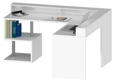 Produktbild von Dmora Schreibtisch Sansone Weiß, Eckig, 2 Ablagen