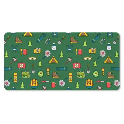 Produktbild von MuchoWow® Schreibtischunterlage Camping - Zelt - Axt - Rucksack 80x40 cm - XXL Mauspad - Gaming Mauspad