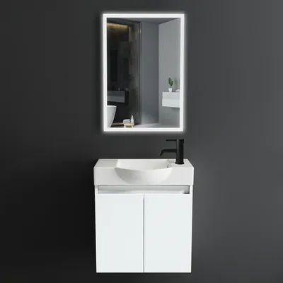 Produktbild von Alpenberger Badmöbel Set Keramik Waschbecken mit Unterschrank und Badspiegel mit Beleuchtung | Badezimmerschrank mit Waschtisch | Badezimmermöbel | LED Spiegel