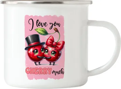 Produktbild von I Love You Cherry Much Lustige Emaille Tasse Geschenk für Kirschen Liebhaber Valentinstag
