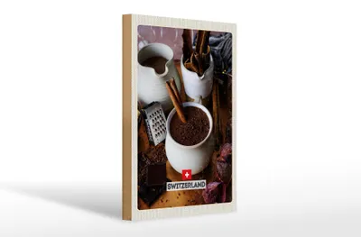 Produktbild von Holzschild Reise 20x30cm Schweiz Dessert Schokolade Zimt
