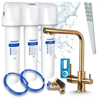 Produktbild von Ari 3-Wege-Küchenarmatur Venom, Messing, Spültischarmatur Im Set Mit Aquaphor Wasserfiltersystem, Untertischanlage, 360° Schwenkbar