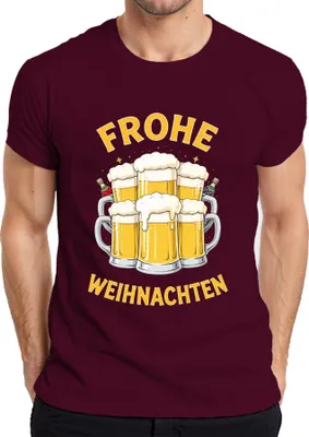 Produktbild von FROHE WEIHNACHTEN Weihnachtsbier Bierkrug Bierliebhaber Geschenk Herren T-Shirt, Burgundy, XL