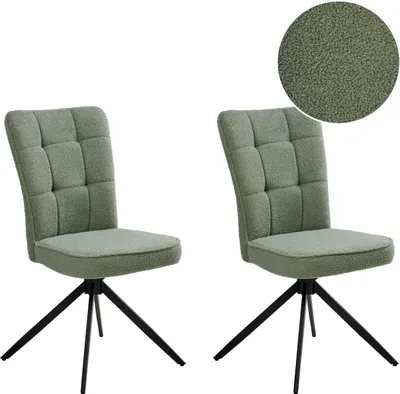 Produktbild von BELIANI Esszimmerstuhl 2er Set Hellgrün Bouclé Gepolstert Gesteppt Drehbar Schwarze Metallbeine ohne Armlehnen Moderner Stuhl für Esszimmer Küche