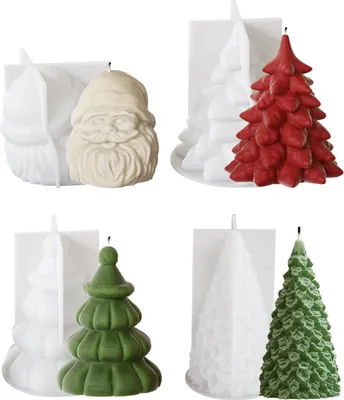 Produktbild von 4 Stück DIY Silikon Kerzenform, 3D Weihnachtsbaum, Santa Claus,Für Aromatherapie, Schokolade