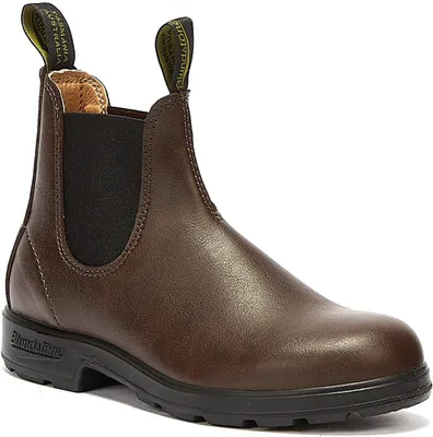 A single brown Blundstone boot is shown against a white background.
