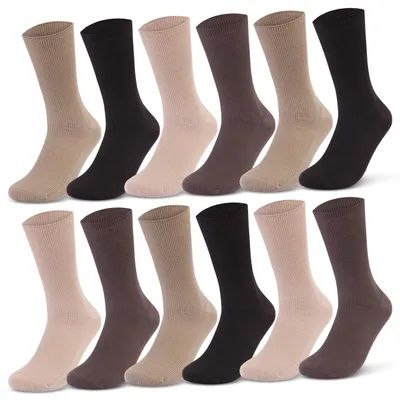 Produktbild von 12 Paar Socken ohne Gummidruck 100% Baumwolle Damen & Herren Diabetiker Socken - 11000 Beige/Braun 39-42