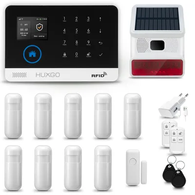 Immagine prodotto di HUXGO HXA003 Sistema di allarme casa WiFi + GSM 4G LTE con sirena wireless, sistema di allarme con 9x sensori di movimento e 1x sensore porta-finestra, sistema di allarme per appartamento, casa, garage, Tuya Smartlife App