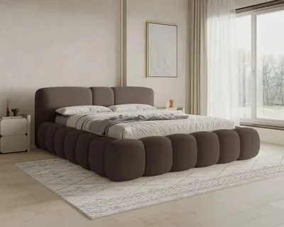 Produktbild von Chilly Möbel Design Bett Bianco - Komfort Polsterbett mit Bettkasten, Metallrahmen, Stauraum und gepolstertem Kopfteil 160x200 cm / Bouclé / Braun