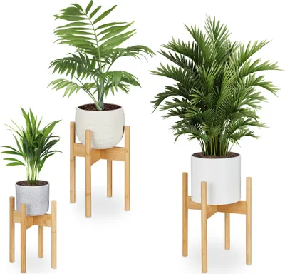 Obrázok produktu pre Relaxdays Stojan na rastliny z bambusu, 3-dielna sada, vnútorný stojan na kvetináče, kvetináče s priemerom 20/25/29 cm, držiak na kvetináče, prírodná farba