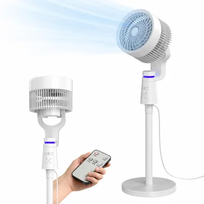 Obrázek produktu pro UISEBRT Bílý stojanový ventilátor, ≤60 dB, 3 úrovně výkonu, dvouosé otáčení, ovládání dotykem, dálkové ovládání a časovač, ventilátor vhodný do obývacího pokoje a ložnice