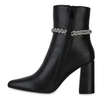 Produktbild von VAN HILL Damen Leicht Gefüttert Klassische Stiefeletten Spitze Strass Schuh 841318, Farbe: Schwarz, Größe: 41