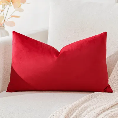 Produktbild von Samtkissenbezug, Dekokissen, Sofakissen, Lendenkissen, dekorativer Kissenbezug, Sofa, Schlafzimmer, 30 x 50 cm, rot