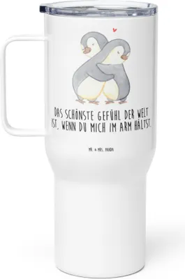 Produktbild von Mr. & Mrs. Panda Teetasse Pinguine Kuscheln - Weiß - Geschenk, Mitbringsel, thermosbecher, Thermobecher, Kaffee-Thermobecher, für Frauen, Kaffee-to-go-Becher, Freundin
