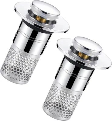 Produktbild von 2 Stück Pop-up Abflussstopfen für Waschbecken mit Sieb, 3-in-1 Abflusssieb aus Edelstahl für Küche und Badezimmer (32-40mm)