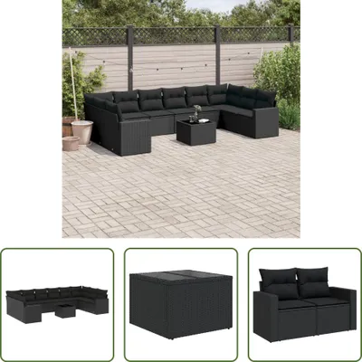 Produktbild von The Living Store 11-tlg. Garten-Sofagarnitur mit Kissen Schwarz Poly Rattan