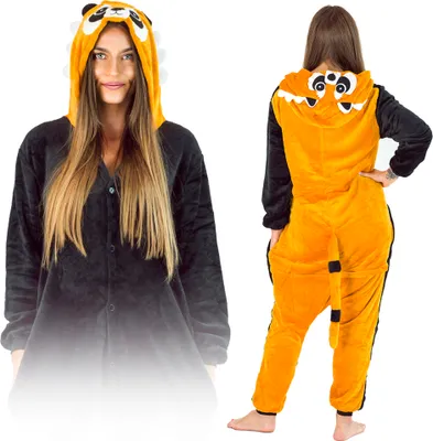 Produktbild von Jumpsuit Onesie für Damen und Herren - Sanft Kuschelig Uni Pyjama - Warme Schlafanzug - Karneval Kostüm - Karnevalskostüm- Größe 158-168 cm M - Kleiner Panda