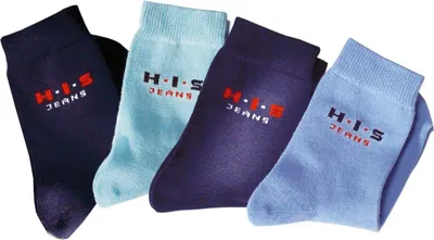Produktbild von H.I.S. Basicsocken Kinder Damen Herren Socken natürliche Baumwolle 4 -teilig blau, marine, hellblau, dunkelblau Größe 31/34