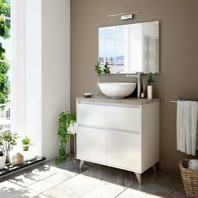 Produktbild von Unterbau-Waschtisch Dalibon, Badezimmerschrank mit 2 Türen und 1 Schublade, Unterschrank, Waschbecken nicht enthalten, 78,5x46h80 cm, Weiß und Ulme