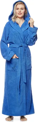 Produktbild von Bademantel Pandora für Damen mit Kapuze, extra lang, 100% Baumwolle, Farbe:Königsblau, Größe:M