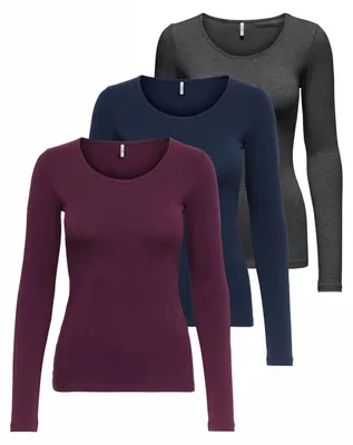 Produktbild von ONLY Damen Onllive Love Life LS Oneck Top, 3er Pack, Peacoat/DGM/Port Royale, XL