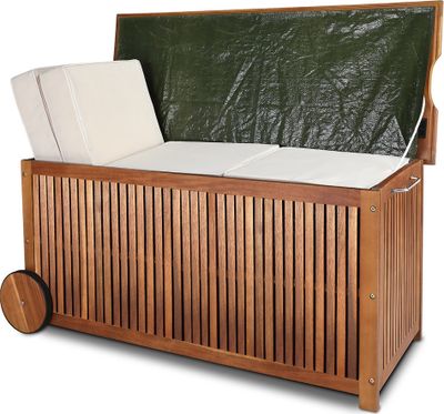 Dřevěný úložný box s kolečky Acacia 117 cm včetně vnitřní plachty