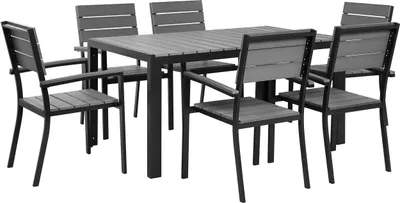 Produktbild von BELIANI Gartenmöbel Set Grau und Schwarz Aluminium Kunstholz 7-Teilig 6-Sitzer Tisch 150 x 90 cm und 6 Stühle Modern für Terrasse Outdoor Ausstattung